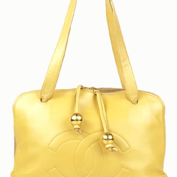 Chanel Gold Metallic Lambskin Leather CC Logo Rounded Shoulder Bag